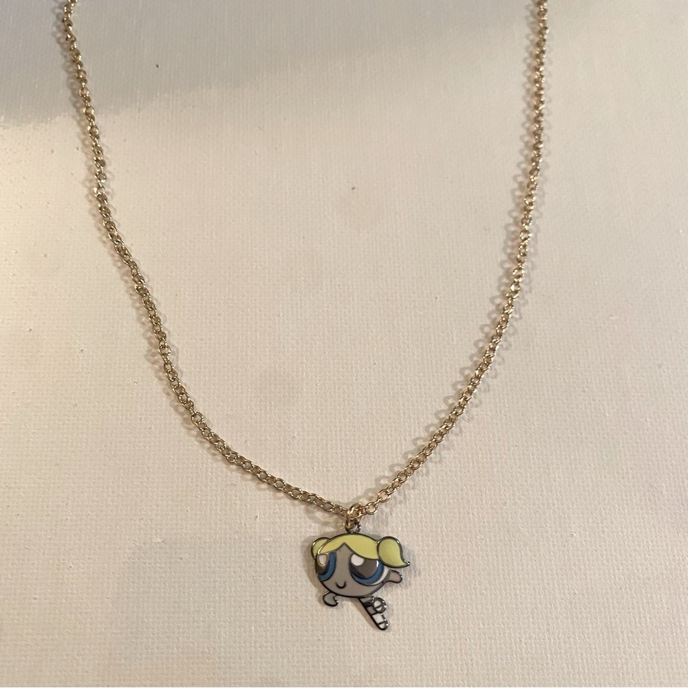 Powerpuff Girls Small Bubbles Charm Necklace with Thin Gold Tone Chain - Picture 2 of 3